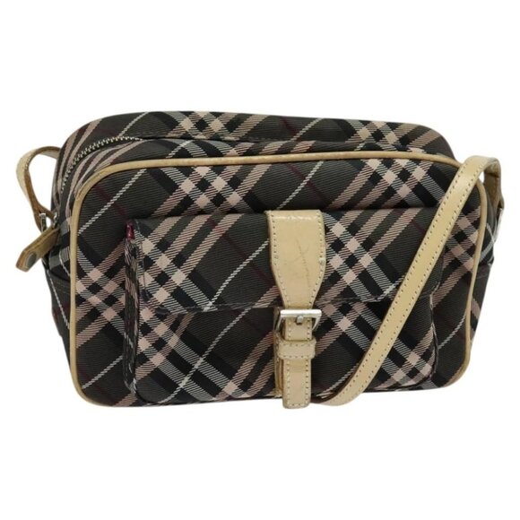 BURBERRY Nova Check Blue Label Shoulder Bag Nylon Brown Silver - Picture 1 of 15